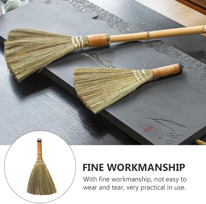 Veemoon 4 Pcs 12 Inch Whisk Broom, Handheld Cleaning Broom Straw Corn Whisk Brush Small with Handle Dust Brush Rustic for Dirt and Debris Household