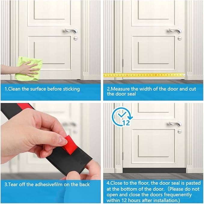 Ainiv Door Draft Stopper Under Door Seal, 2" W x 39" Cutable Soundproof Door Seal, Adhesive Under Door Sweep Weather Stripping Soundproof Kit, Under Door Draft Stopper Seals Anti-Collision-Black