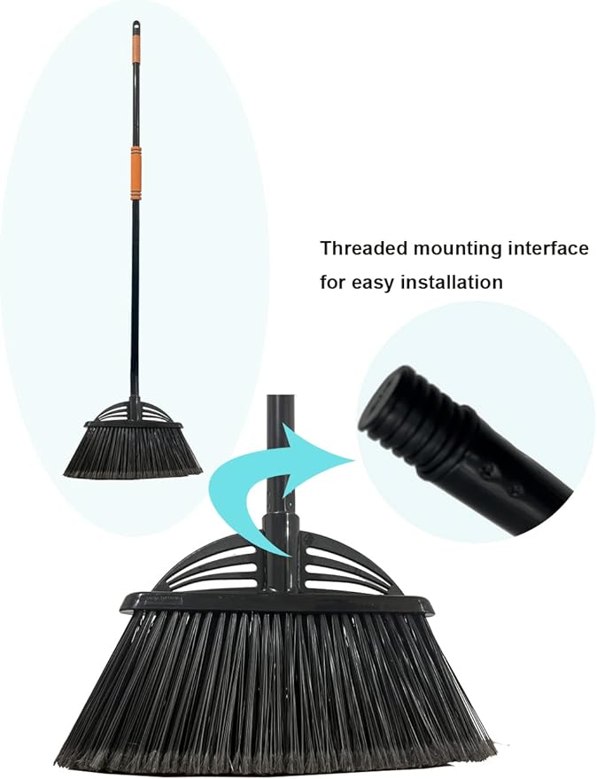 Four-Section Rod Long-Handled Broom,Heavy-Duty Broom, Angle Broom for Outdoor/Indoor（Black+Orange）