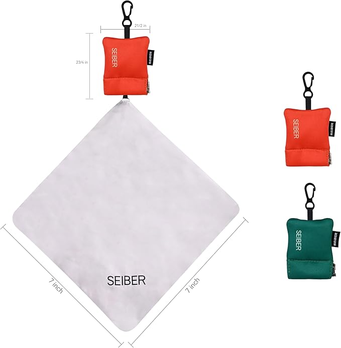 SEIBER Eyeglass Cleaning Microfiber Cloth - with Neoprene Pouch | 7 x 7 inch Glasses Cleaning Cloth for Sunglasses,Laptops, Cameras,Screen | Self-Closing Bottom(2PCS,OR GRN)