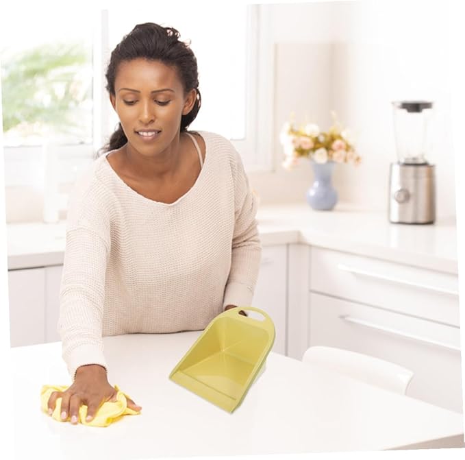 Small Handheld Dustpan Set 2pcs, Portable Lime Yellow Plastic Dust Pan with Handle for Home and Office Tabletop Cleaning, Garage and Desk Garbage Collection