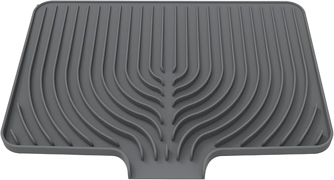 Silicone Dish Drying Mat for Kitchen Counter, 19.7" x 17.2" Large Drying Mat with Built-in Drain Lip, Heat Resistant Countertop Protector Pad, Fast Drying & Easy Clean, Grey