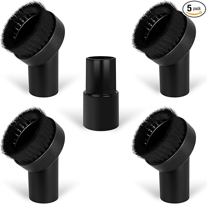 5PCS Fiber Brush Vacuum Attachment Set - Black Round Vacuum Attachments & Brushes - Shop Vac Brush Attachment for Most Vacuum Cleaners Accessories - 1 1/4" Vacuum Attachments Included