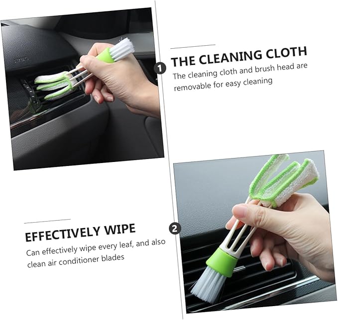 GLEAVI 3pcs Double-Ended Car Air Vent Cleaning Brush Set Green, Air Conditioner Duster for Interior Vents and Dashboard Detailing Tools