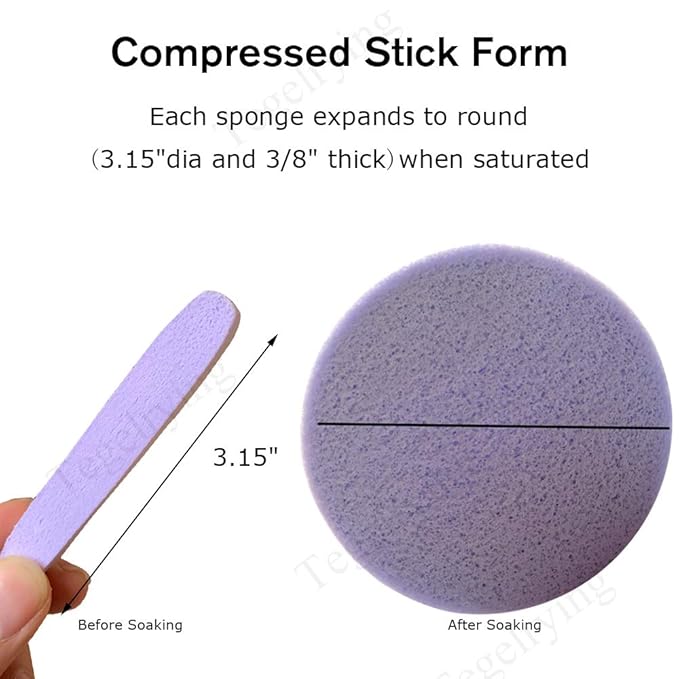 Facial Sponge Compressed,60 Pcs PVA Professional Makeup Removal Wash Round Face Sponges Spa Pads Exfoliating Cleansing for Women,Purple