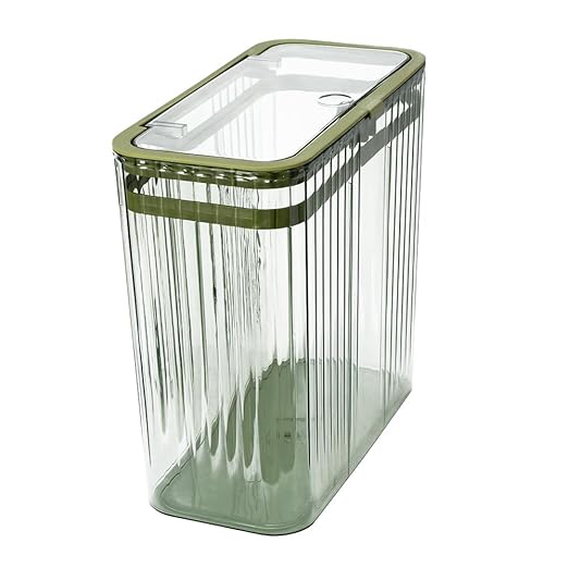 Bathroom Trash Can with Lid3.5 Gallon Garbage Can，for Bedroom, Office, Plastic Slim Waste Basket with Press Top Lid, 15l Clear Trash Bin for Home Slim Trash Bin Clear, Kitchen （Green）