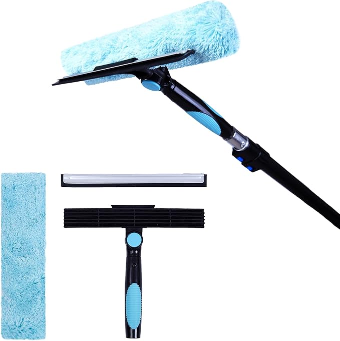 11" Window Squeegee and Microfiber Scrubber 2-in-1 Combo Cleaning Tools (Attachement Only) (9)
