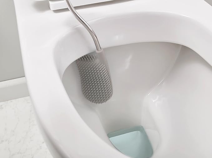 Joseph Joseph Flex Hygienic Silicone Toilet Brush with Slim Holder Set, Flexible Anti-drip, Anti-Clog Deep Clean Head - White/Grey