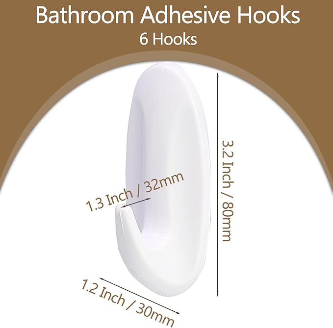 6 Pack Medium Utility Hooks, Holds up to 2.5 lb, Damage Free Hanging Hooks Removable Wall Hooks Self Adhesive Hooks, Heavy Duty Sticky Hooks for Hanging Garland Hat Key Coat Wreath Towel