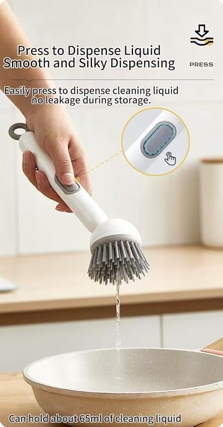 Dish Brush -6-in-1 Dish Brush with Detergent Dispenser - Adjustable Angle & Rotating Scrub Brush for Pots, Pans, Dishes & Utensils | Kitchen Cleaning Brush with Wall Mount for Sink, Stove & Cookware