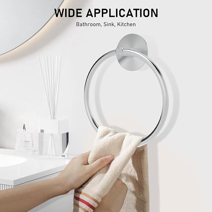 SetSail Adhesive Towel Holder for Bathroom Wall Brushed Nickel Hand Towel Ring Stainless Steel Towel Hanger for Bathroom 2 Packs