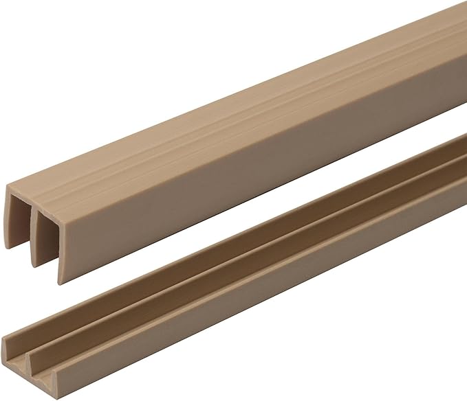 1/4" Panel Sliding Door Track - 48" Beige Plastic Upper & Lower Set, USA Made, Pack of 1 - Outwater