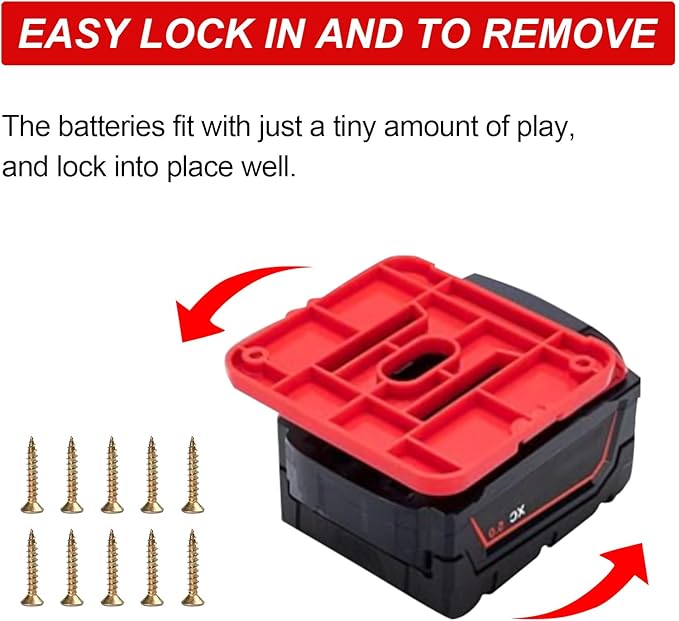 10 Pack Battery Holder for Milwaukee M18,Wall Mount M18 18v Battery Holder Storage Case Tool Holder for Shelf Work Van Toolbox
