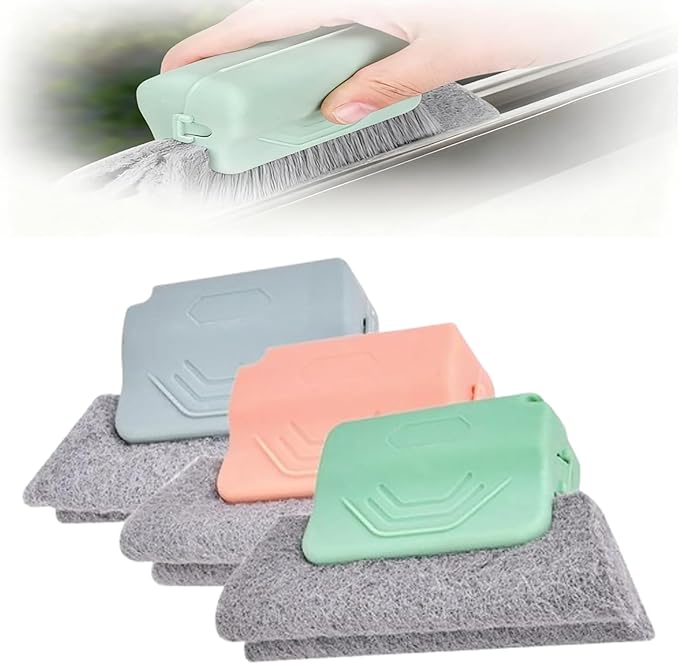 Magic Window Track Cleaner, Window Groove Cleaning Brush Hand-held Magic Windows Track Cleaner Tools Set Creative Cleaner Brushes Tools for Window lides Gaps, Sliding Door Tracks (3Color, 3pcs)