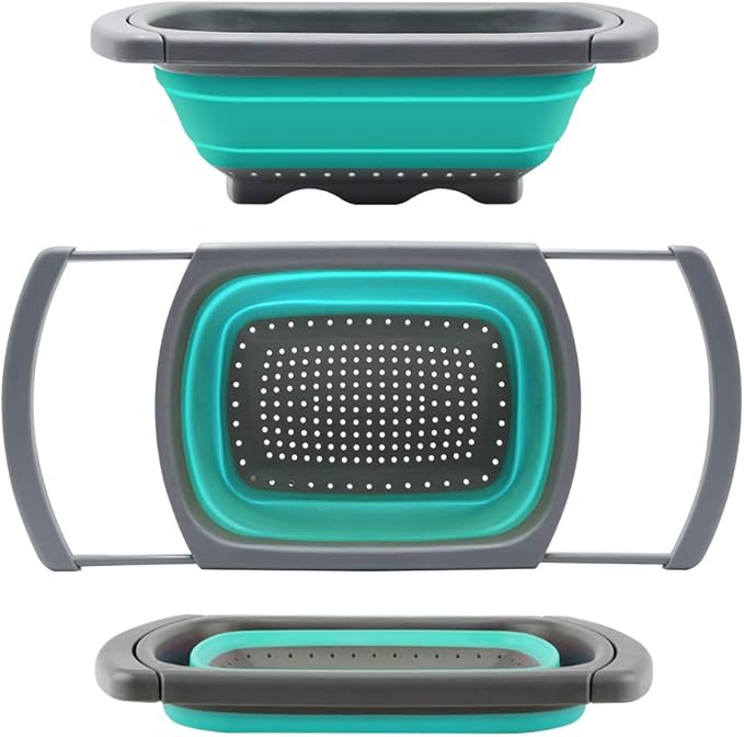 Qimh Colander collapsible, Colander Strainer Over The Sink Vegetable/Fruit Colanders Strainers With Extendable Handles, Folding Strainer for Kitchen,6 Quart