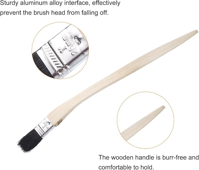 uxcell 3pcs Bent Radiator Paint Brush 1" Width Curved Wall Paint Soft Bristle Brushes with Long Wood Handle for Painting DIY Wall Treatment