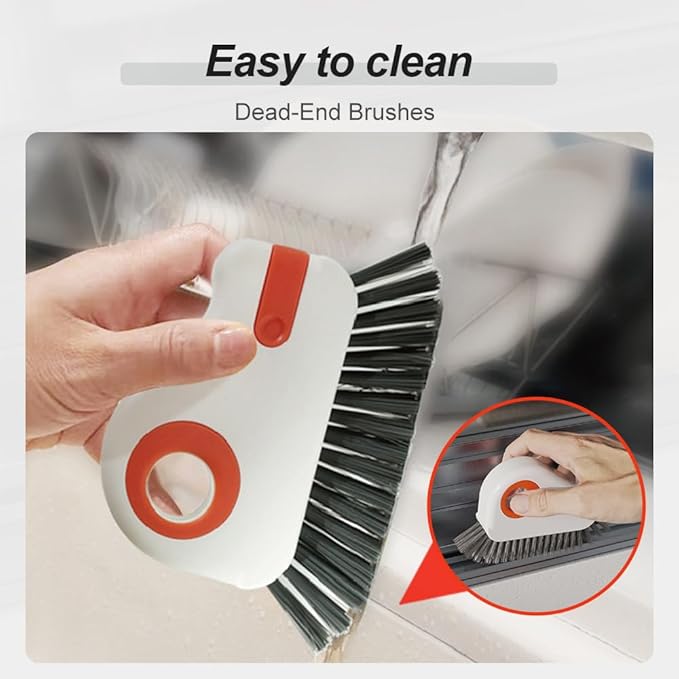 2 in 1 Groove Cleaning Brush Window Track Cleaning Tools, Hard Bristle Crevice Cleaning Brush with Hidden Scraper for Sliding Door Track, Window Sill, Window Seal (Orange 3Pcs)
