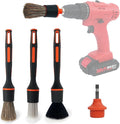 Car Drill Brush, 4Pcs Detachable Car Detail Drill Brush Set(Soft No Scratch Hair, Boar Hair, PP Bristis, Drill Brush Attachment Head), Drill Brush for Air Vent Automotive Interior Exterior