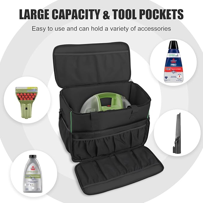 Carrying Case for BISSELL Little Green Mini Clean Machine 4075, Large Storage Organizer Bag for Carpet Cleaner Attachments, Tools & Solution, Black (Bag Only)
