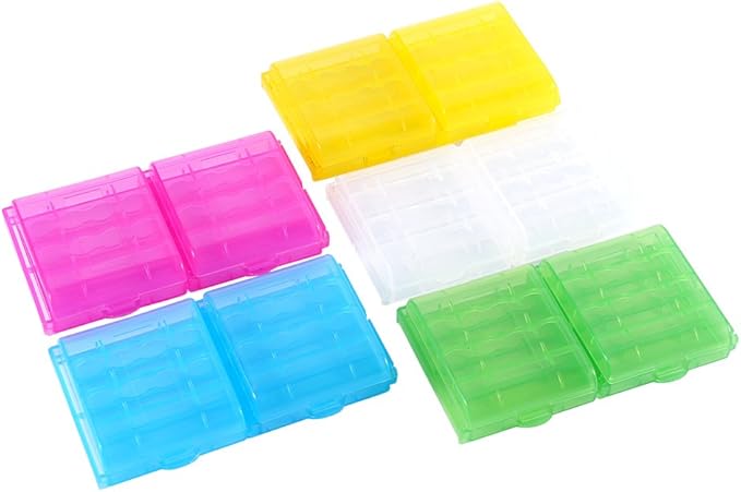 Joyzan Battery Storage Case, Batteries Holder Box 4 AA 5 AAA Capacity Cell Container Compact Portable Vault Carrying Organizer Insulative Protective Hinged Lid Home Office School Travelling 10Pcs