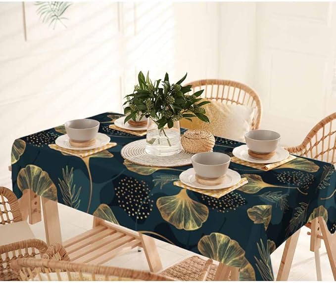 Golden Gingko Leaves Tablecloths for Rectangle Tables Natural Green Foliage Botanical 52x70 Table Cloth for Wedding Party Banquet,Dining Kitchen Table Cover