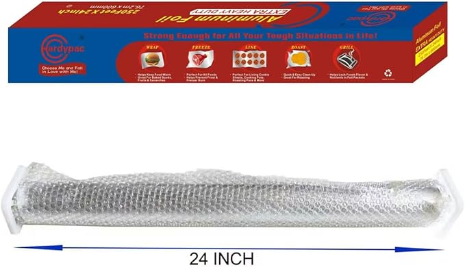 24 Inch Extra Wide Extra Heavy Duty Aluminum Foil Roll, 24 Inch Width x 250 Feet length, 500SQFT, 30 Micron Thick, Extra Heavy Duty grill foil, extra wide tin foil for cooking, wrapping,baking and BBQ