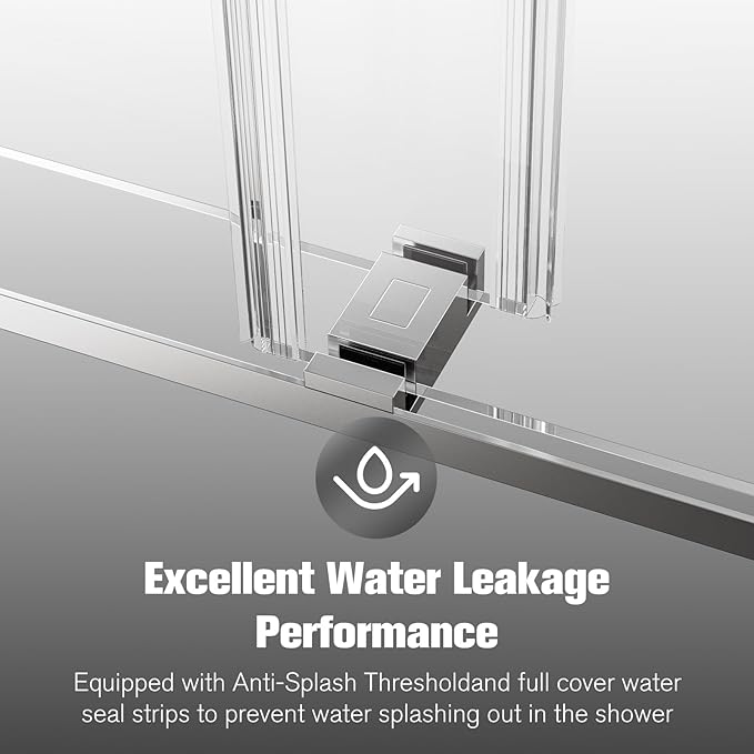 Shower Door 56–60 in W x 76 in H, 3/8" Tempered Glass Double Sliding Shower Door, Frameless Chrome, Exquisite Rolling Track Design, Reversible Installation for Modern Bathroom