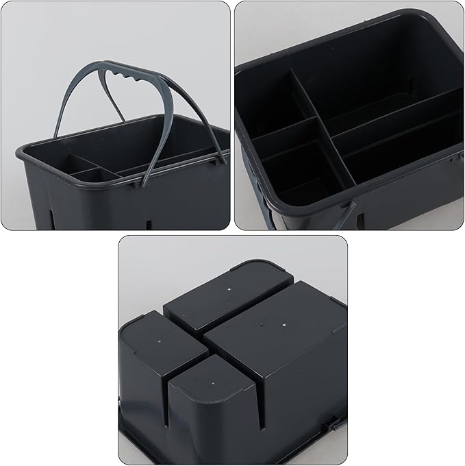 1 Pack Plastic Divided Caddy with Handle, 4 Compartment Cleaning Caddy, Grey