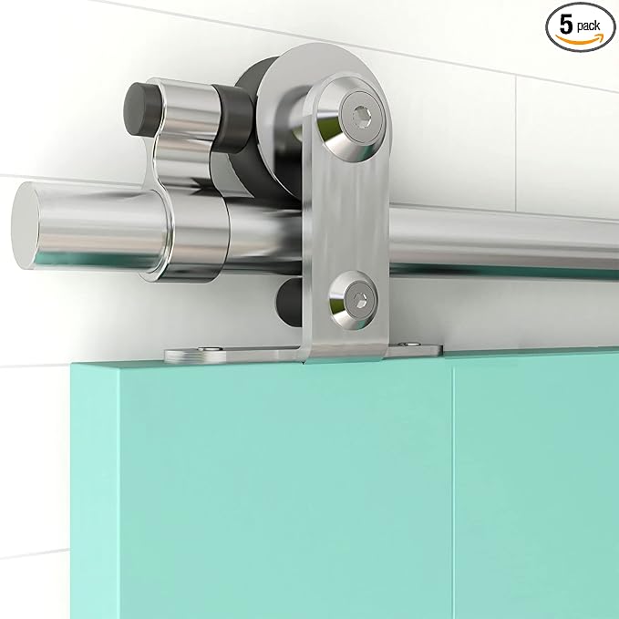 TSMST 4FT Sliding Barn Door Hardware Kit, Top Mount Stainless Steel Heavy Duty Sturdy Barn Door Track for Single Wood Door, Slide Smoothly Quietly (T Style)