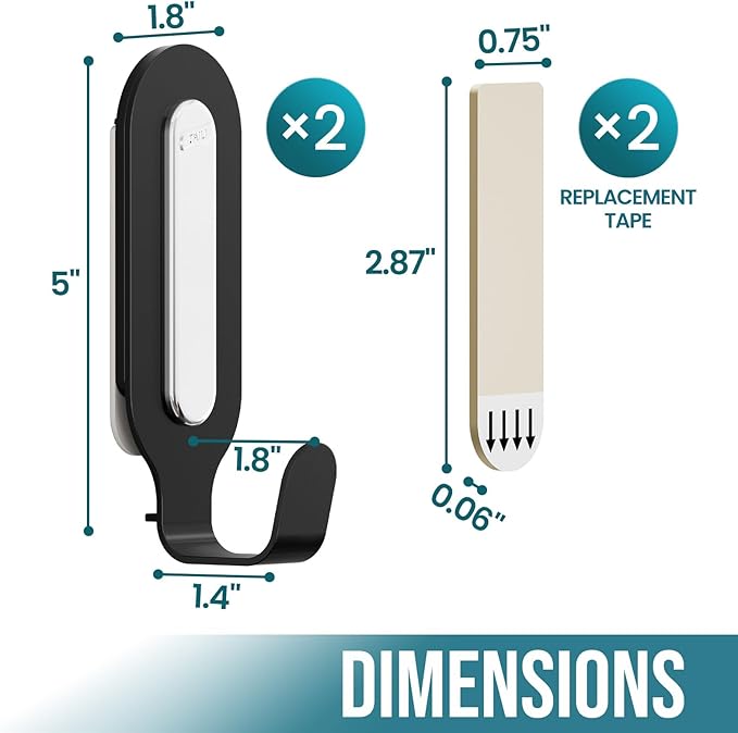 TAILI Damage-Free Hanging Metal Hooks with Adhesive Strips, 2 Hooks and 2 Strips, Heavy Duty Wall Hooks for Home Storages and Decorations