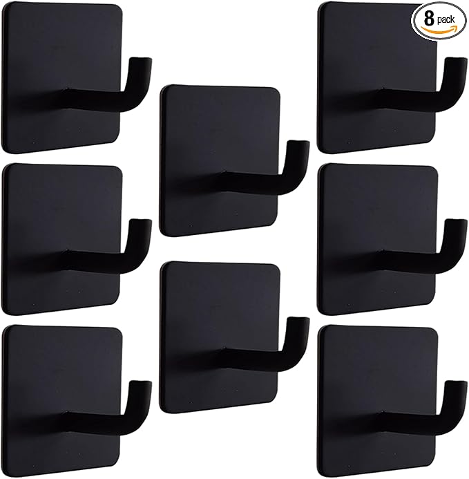 Bathroom Towel Hooks Drill Free Adhesive Hooks for Hanging, Waterproof, Removable, Stainless Steel Heavy Duty Sticky Hook, 8 Pack
