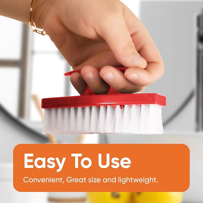 Superio Nail Brush Cleaner with Handle - Durable Brush Scrubber To Clean Toes, Fingernails, Hand Scrubber All Surface Cleaning, Red Heavy Duty Scrub Brush Stiff Bristles, Easy To Hold