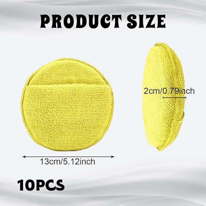 10PCS Wax Applicator Pads, Polishing Pad, 5" Diameter Soft Microfiber Polishing Care Foam Sponge with Finger Pocket, Car Buffing & Detail Foam Wax Applicator Sponge for Car Cleaning (Yellow)