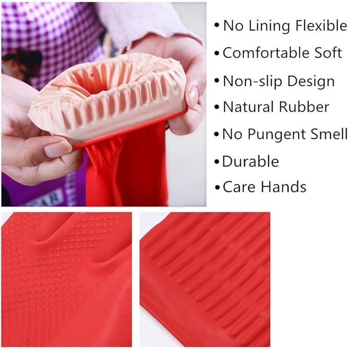Rubber Cleaning Gloves Kitchen Dishwashing Glove 2-Pairs And Cleaning Cloth 2-Pack,Waterproof Reuseable.(Medium)
