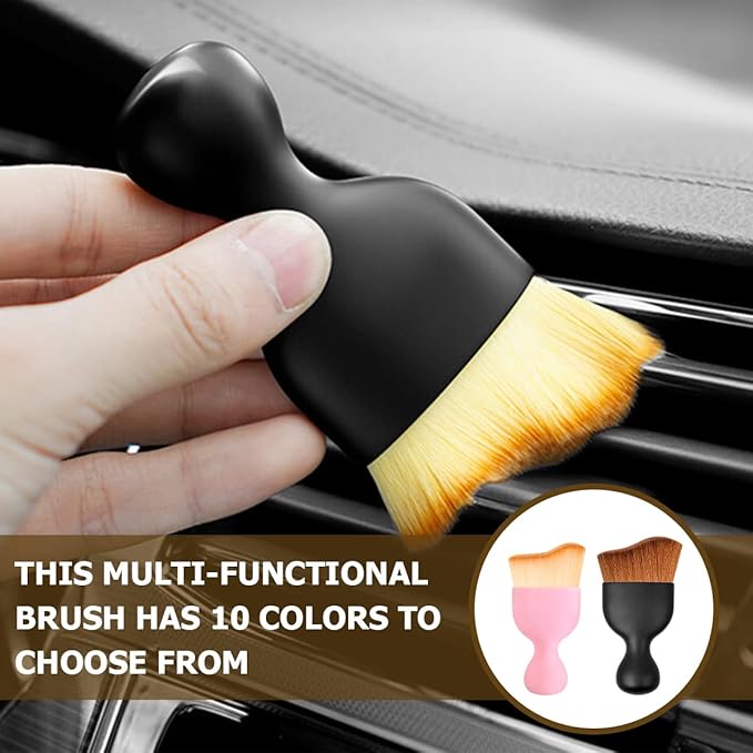Blilo 2PCS Car Interior Detailing Brush with Dust Cover, Auto Soft Hair Cleaning Brushes, Scratch Free Curved Dirt Collectors, for Vehicle Dashboard Air Conditioner Vents Leather (White/Red/2PCS)