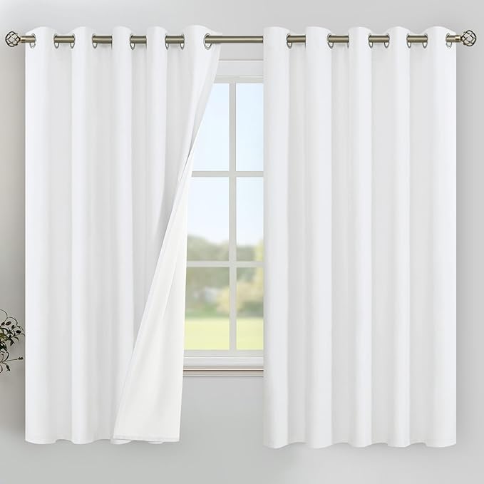 YoungsTex White Linen Blackout Curtains for Bedroom 63 Inch Length, Thermal Insulated Window Drapes Extra Wide with Grommet Full Room Darkening for Winter Living Room, 2 Panels, 60 X 63 Inch