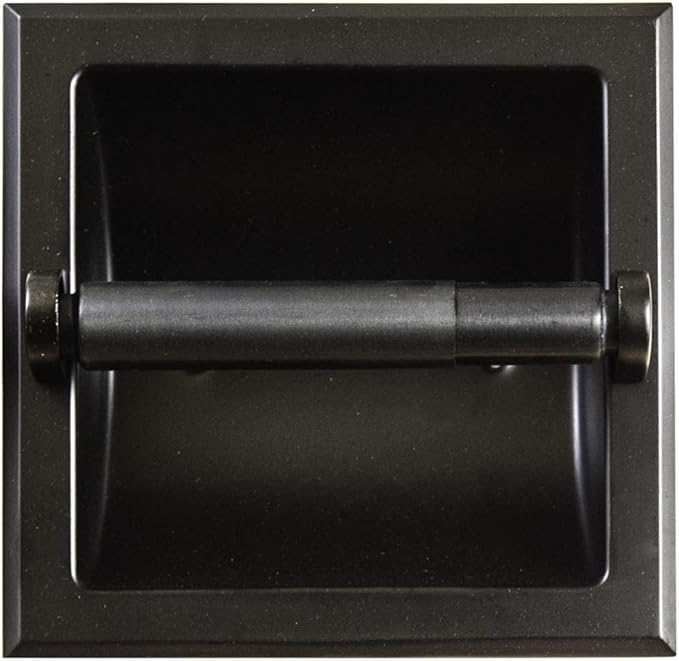 SENTO Recessed Matte Black Toilet Paper Holder, Wall Mounted Heavy Duty Metal Toilet Paper Roll Holder with Rear Mounting Bracket, in Wall, Easy Installation, Matte Black