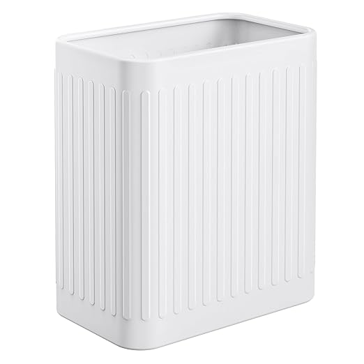 TrashAid Small Bathroom Trash Can, 2.1 Gallon Bathroom Garbage Can, Stainless Steel Waste Basket for Office, Under Desk, Bedroom, Rv, White