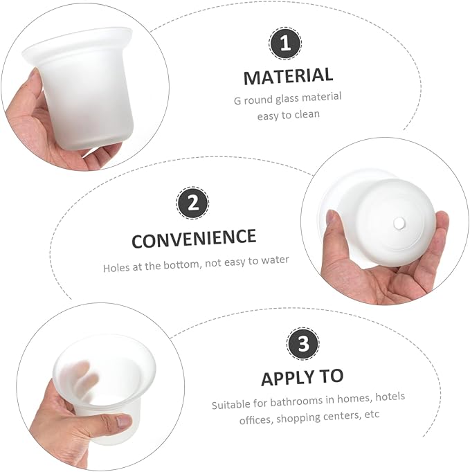 PRETYZOOM Frosted Toilet Brush Holder with Ventilated Glass Base Sturdy Bathroom Cleaning Tool Rack for Organized Toilet Brush Storage Easy Drain Design for Hygiene and Convenience