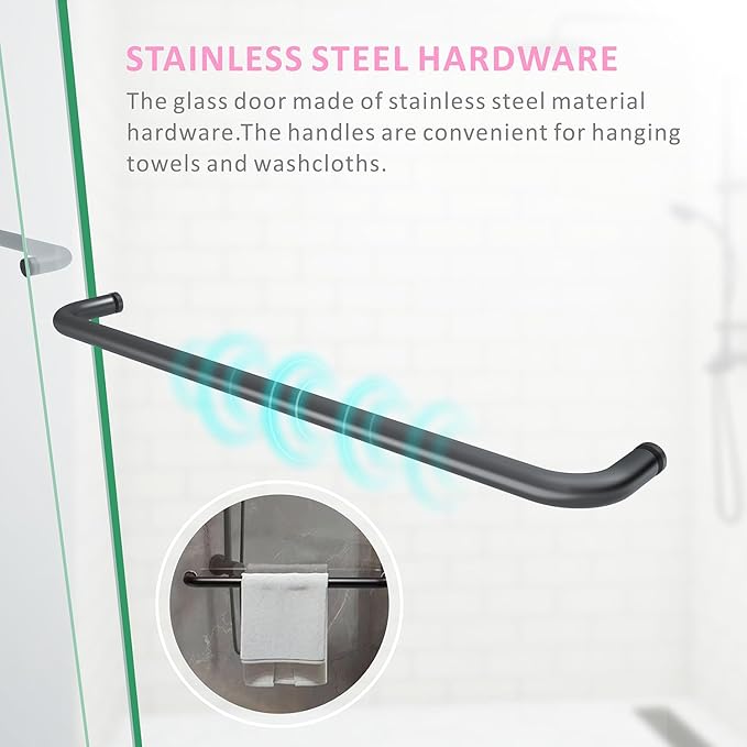 Semi-Frameless Glass Shower Door 50-54'' W x 72'' H with 4'' Adjustable Rail,Bathroom Double Sliding Door with 1/4'' Clear Tempered Glass,Matte Black 304 Stainless Steel Hardware