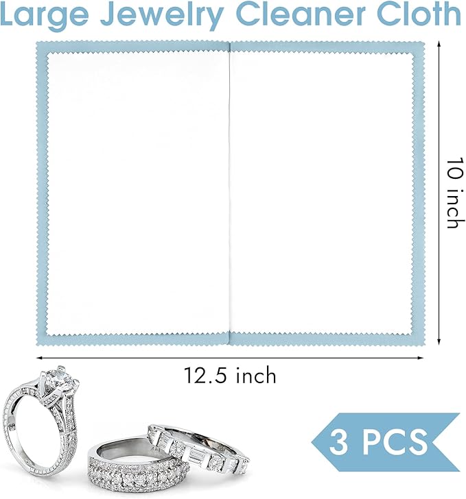 3 Pcs Silver Polishing Cloth, Large 10" X 12.5" Jewelry Cleaner Cloth, Soft Jewelry Polishing Cloth, Four-Layer Double-Sided Silver Cleaning Cloth for Gold, Silver, Diamond, Platinum Jewelry, Blue