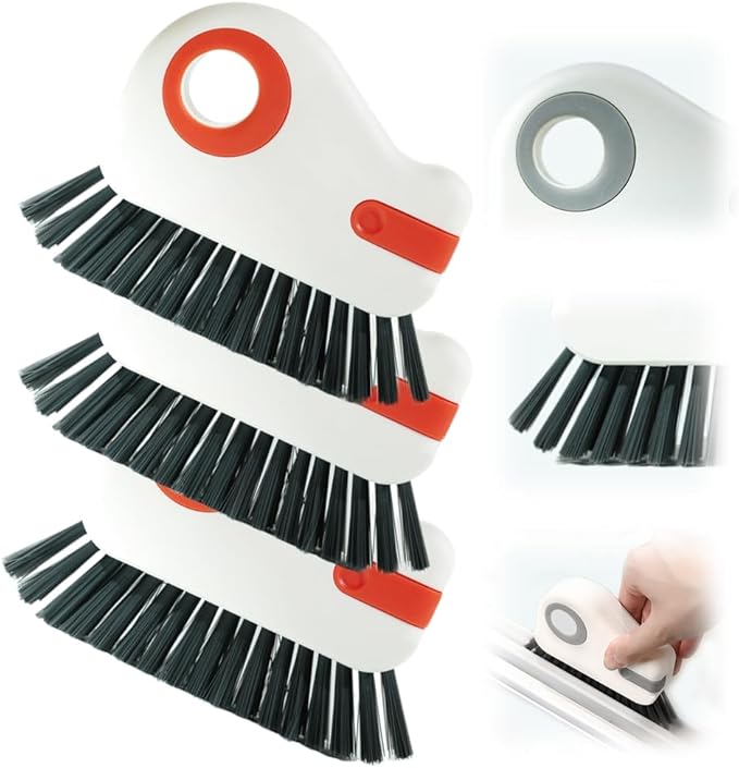 2 in 1 Groove Cleaning Brush Window Track Cleaning Tools, Hard Bristle Crevice Cleaning Brush with Hidden Scraper for Sliding Door Track, Window Sill, Window Seal (Orange 3Pcs)