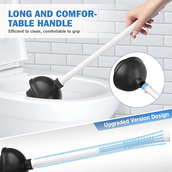Toilet Plunger and Brush with Holder, Bowl Brush and Heavy Duty Toilet Plunger Set for 5.7-inch Toilet Drain, 2-in-1 Bathroom Cleaning Combo with Modern Caddy Stand (White)