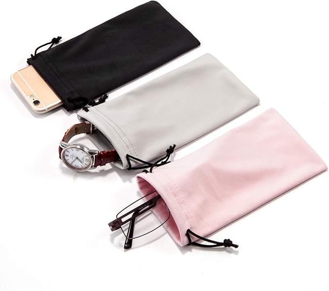TRIUMPH VISION Soft Eyeglass Pouch 3 Pack - Pouch for glasses Microfiber Screen Cleaning Bag