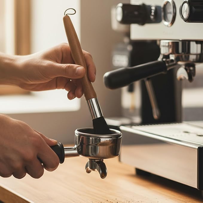 Espresso Maker Coffee Brush Coffee Cleaning Brush Machine Cleaner Tool With Wooden Handle Walnut Boar Bristles Beech Wood For Home Kitchen Barista With Hanging Loop