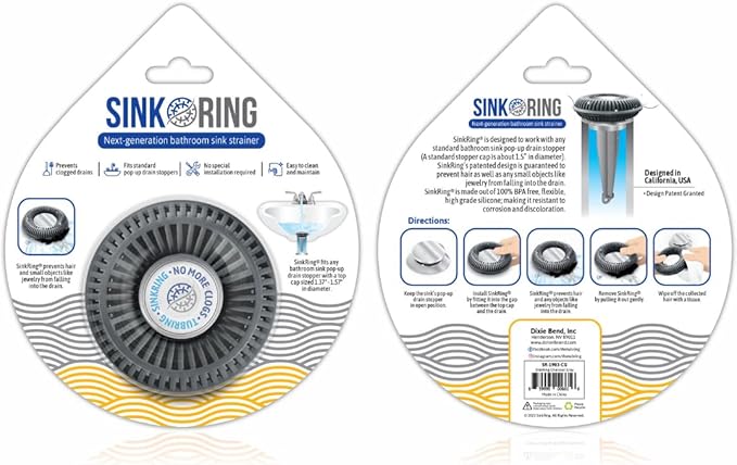 Bathroom Sink Hair Catcher for Pop-Up Drain – SinkRing 1.57" Precision Strainer for Bathroom Sink Drains | Clog-Free Hair Trap for Contacts, Earrings, Jewelry | No Suction or Screws – Charcoal Gray