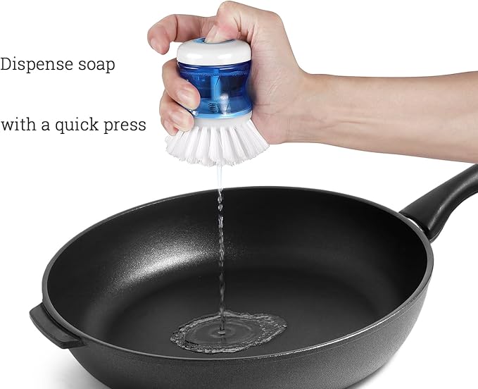 Dish Brush with Soap Dispenser for Dishes Pot Pan Kitchen Sink Scrubbing, White 2 Pack