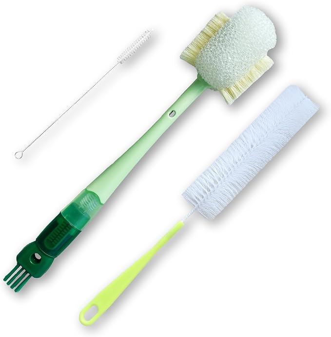 Water Bottle Brush with 5-in-1 Multi-Function, Baby Bottle Brush for Cleaning Nipple/Cup Lid Gap, Straw Bottle Cleaner, 15.1" Long Handle for Narrow Bottleneck Decanter, 3 Pack Set