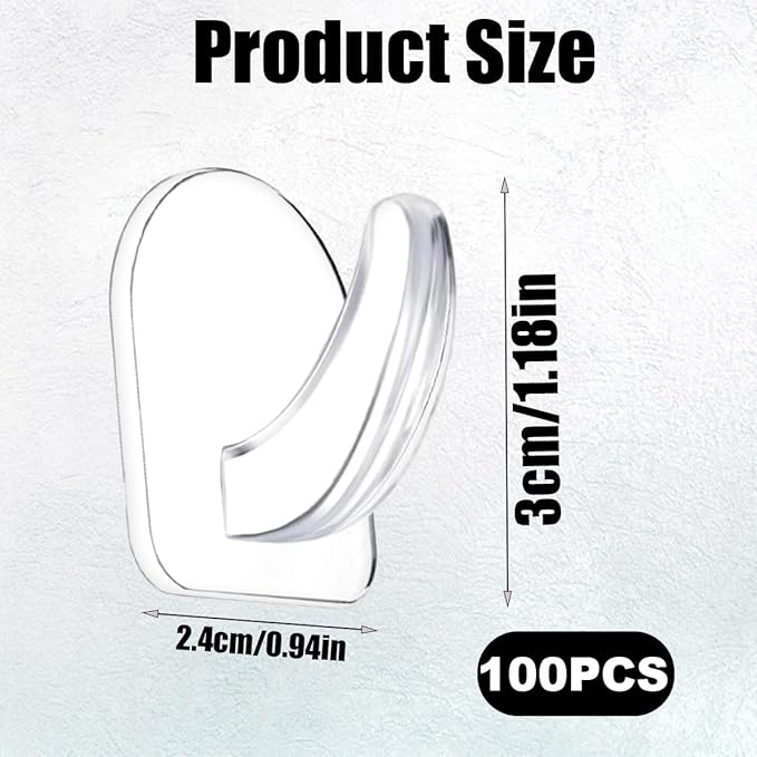 100 Pieces Clear Adhesive Wall Hooks for Hanging, Transparent Sticky Hooks Small Seamless Command Hooks for Kitchen Bathroom Bedroom Office