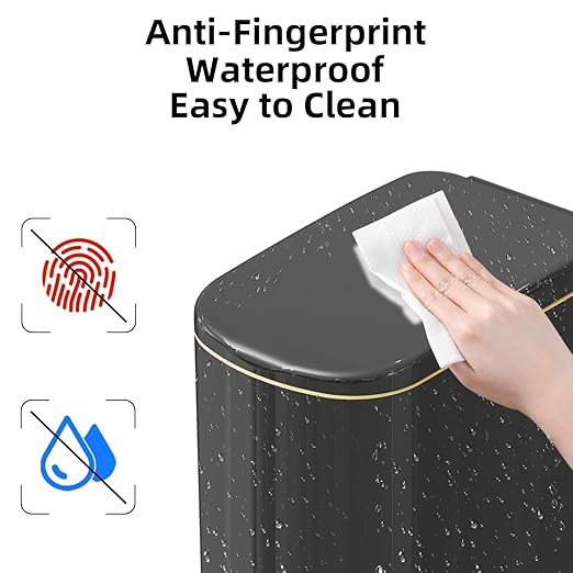 2.6 Gallon Slim Bathroom Trash Can with Soft-Close Foot Pedal, 10L Stainless Steel Garbage Can with Removable Liner Bucket, for Narrow Spaces,Bathroom, Bedroom (Titanium Black)